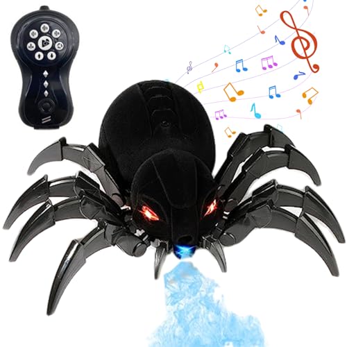 Pesoncarl Spider de Control Remoto, 11 araña Realista Robot de Halloween con Spray, Luces y Efecto Musical, Juguete de Control Remoto inalámbrico de 2.4GHz para bromas de Halloween, 2025