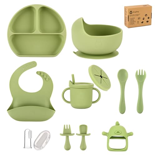 Image of SnugBug Baby Led Weaning Supplies: Silicone Baby Spoons | Sippy Cup | Suction Plates | Baby Bowl | Baby Bib | Teething Toy