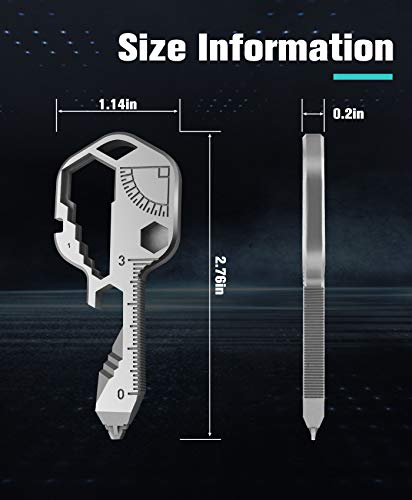 24- in-1 Key Shaped Pocket Tool, multitool key with key chain, Outdoor keychain tool for Drill Drive, Screwdriver, file, Bottle Opener, Wrench, Ruler, Wrench, Stripping, etc (Silver)