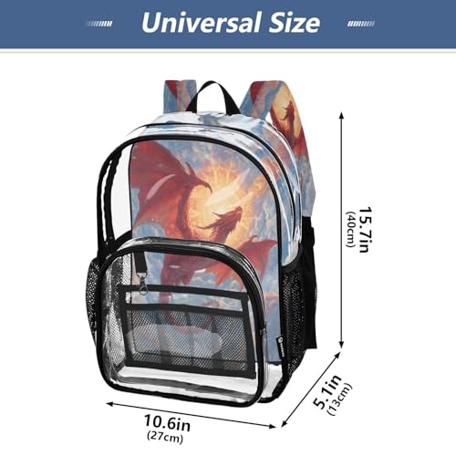 Cloud Red Dragon Sun Clear Backpack Heavy Duty See Through Transparent PVC BookBag for Kids Boy Girl School Work4