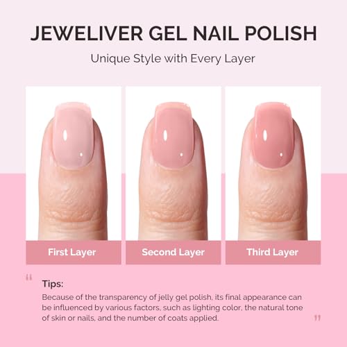 Image of MelodySusie Jeweliver Jelly Gel Nail Polish, 0.5Fl.oz Carnation Nude Pink Gel Polish Soak Off UV LED Light Cure Gift for Women Manicure Nail Art DIY at Home B6651