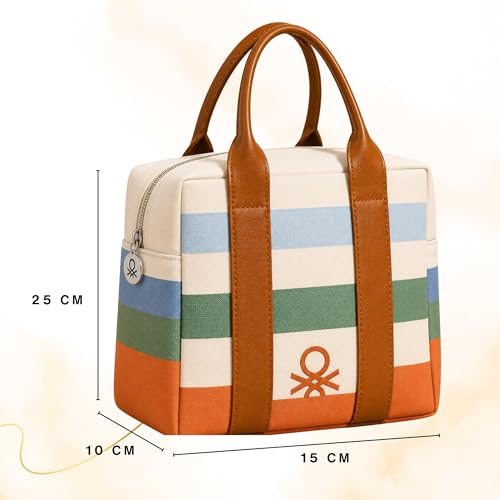 Image of United Colors of Benetton Lunch Bag Insulated for Office College School | Insulated lunch bag with bottle holder, multiple pockets, durable handles, lightweight design, suitable for women and men
