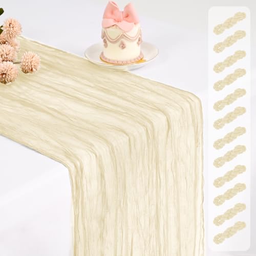 Pesonlook 12 Pack Ivory Cheesecloth Table Runner Long,17.7×108 Inch