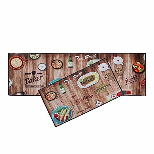 LY4U Tapis de Cuisine Ensemble de 2 Tapis de Cuisine Tapis de Cuisine Antidérapants (40x60cm+40x120cm, Restaurant) Cover