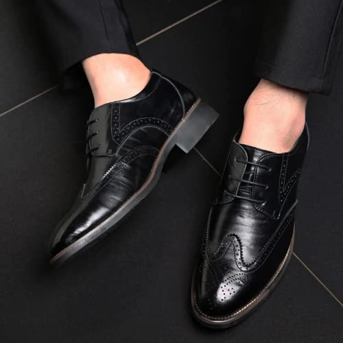 BORAMAX Mens Black Dress Shoes Spring Summer Lace-Up Formal Shoes PU Business Style Men's Fashion Dress Oxford Shoes Black2