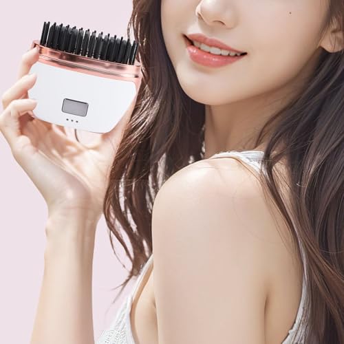 Image of Cordless Hair Straightener Brush, 25W MCH Ceramic Heating Portable Straightening Comb with 3 Temperature Settings, Lightweight for Easy Styling on the Go