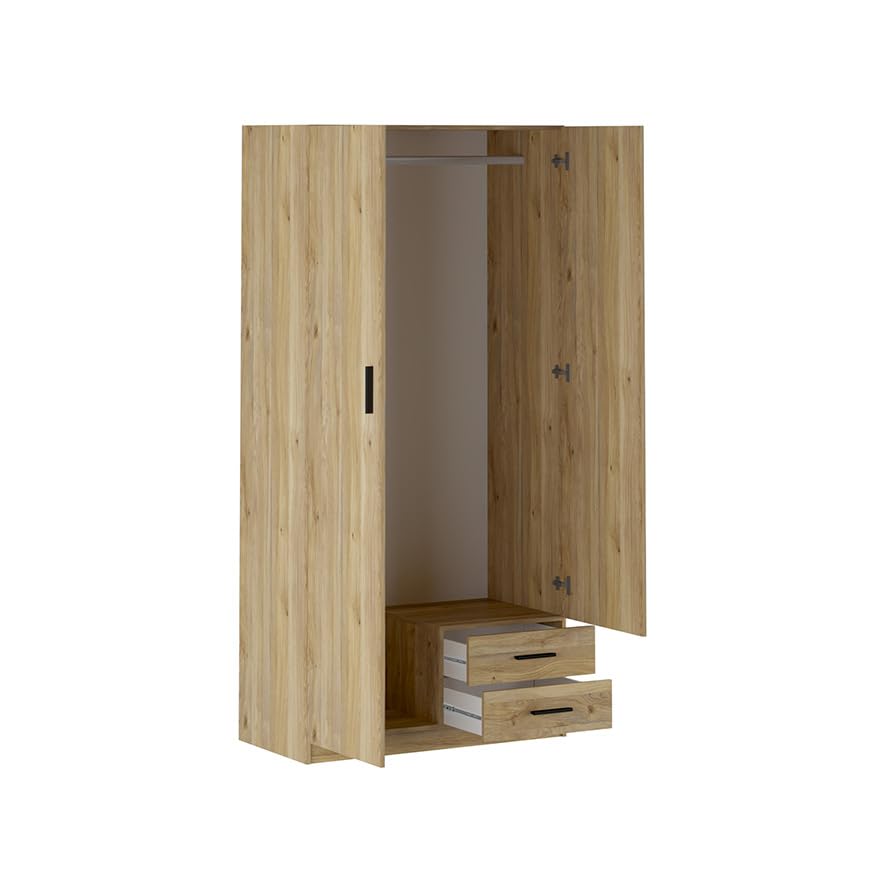 Duérmete Online - Armario de Dos Puertas Modelo Alella para Dormitorios de Matrimonio e Infantiles, Color Roble Miel, Medidas: 80 cm Ancho x 180 cm Alto x 52 cm Fondo