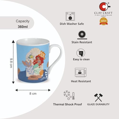 Image of Clay Craft - Official Disney Mugs : The Little Mermaid Ariel Print, Fine Ceramic Coffee Mug, 360 Ml |Cartoon Character Gift Mug for Kids & Adults | Microwave & Dishwasher Safe
