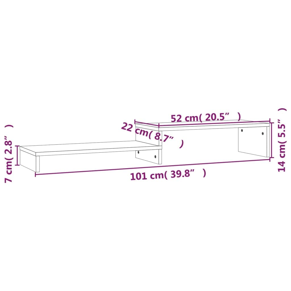 Supporto per monitor bianco in legno di pino massiccio, regolabile in altezza, 52-101 x 22 x 14 cm, supporto da scrivania con ripiano per tastiera per casa, gaming, workstation e ufficio