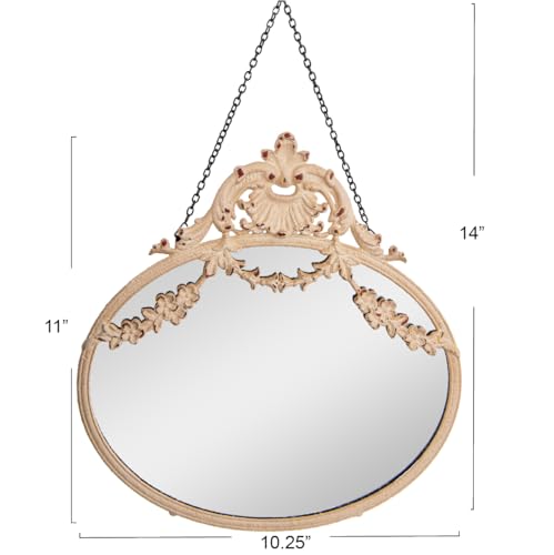 Image of Creative Co-Op Vintage Pewter Framed Wall Mirror with Decorative Chain, Cream