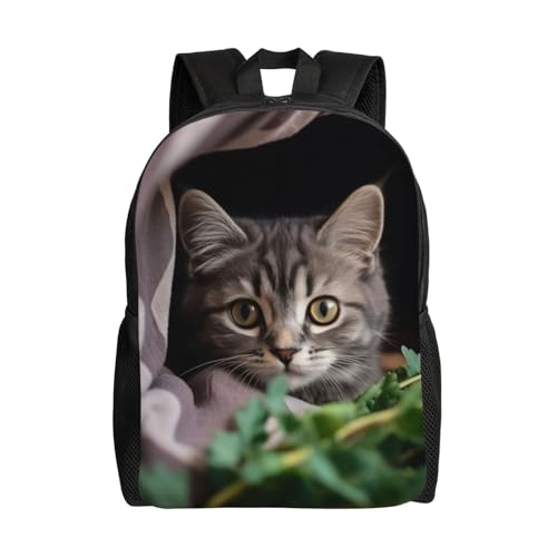 High Capacity Close Up On Kitten in Blanket Backpack Large Multipurpose Bag Double Zipper Backpack Unisex 16 Inch