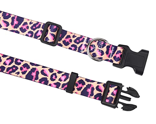 Mihqy Hundehalsband, Verstellbares, Weich & Komfort Hunde Halsband, Böhmisches, Blumen, geometrisches, Stammes Design, für Kleine, Mittlere und Große Hunde(Rosa Leopard,S)
