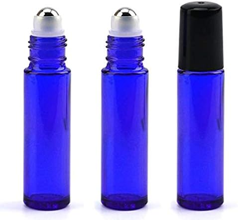 Glass Roller Bottles, 24 Pack 10 ml Cobalt Blue Essential Oil Roller Bottles with Stainless Steel Roller Balls (3 Dropper, 6 Extra Roller Balls, 2 Bottle Opener)