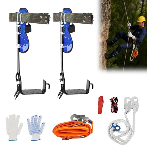 Baumklettern Ausrüstung Set, Tragfähigkeit 100kg Steigeisen Baumklettern, Rutschfestes Baumpflege, Höhen Verstellbar Kletterausrüstung, Steigeisen für Bäume Dschungel Obstpflücken