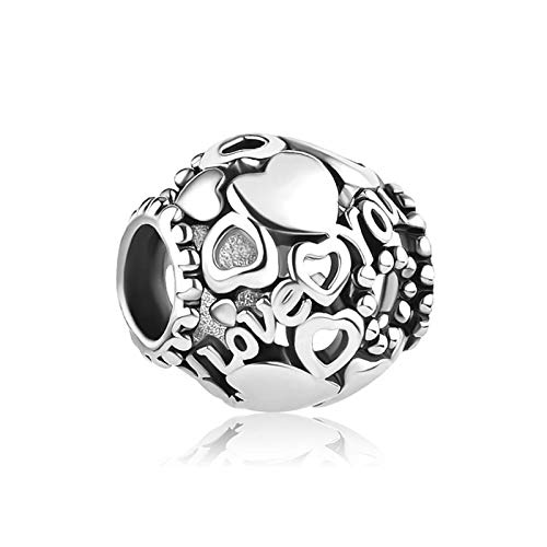 Abalorio de corazón compatible con Pandora y colgante con piedra natal para collar