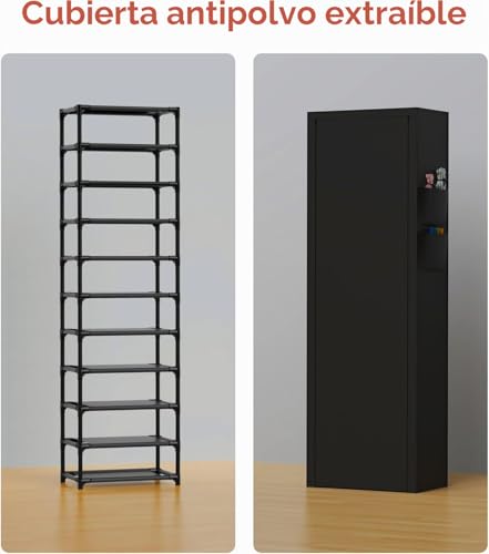 Miniatura 6 de Vicye Zapatero Alto Estrecho 11 Niveles Con Cubierta Antipolvo - Organizador Para 20-22 Pares De Zapatos, Zapatero Tela Adecuado Para Tacones Altos, Zapatillas, Para Pasillos Y Dormitorios