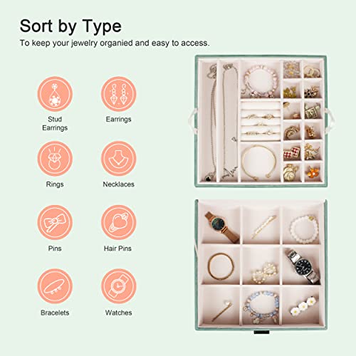 Guka Plush Velvet Jewelry Box Buckle Snap & Detachable Tray Jewelry Display Storage Case Bracelet Necklace Ring Bracelet Storage Box (Robin Egg Blue) #TOP2