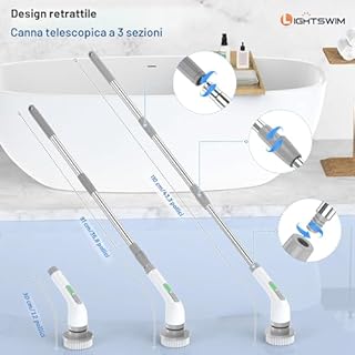 Spazzola elettrica rotante 7 in 1, potente pulizia a 420 giri/min, spazzola per il bagno da 1,5 ore a doppia velocità con braccio di prolunga per cucina, auto, piastrelle, pareti, pavimenti, doccia