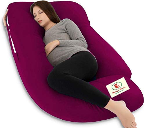 Mom's Moon Premium Multipurpose Microfiber Soild Pregnancy Pillow with 100% Cotton Cover and Zippered Cover Pack of 1 Wine