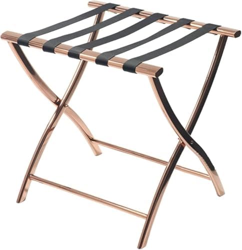 Folding Metal Luggage Rack with Nylon Straps, Space-Saving Suitcase Stand for Guest Room, Bedroom & Hotel - Durable, Stylish Luggage Holder