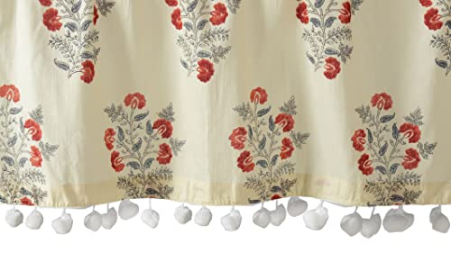 Image of Ravaiyaa Hand Printed Half Window Kitchen Curtain 100% Cotton Short Drapery Valance Curtain 40 inch X 18 inch Inch (Beige Brown Floral, Washable, Pack of 1) Semi Sheer, Rod Pocket Curtains