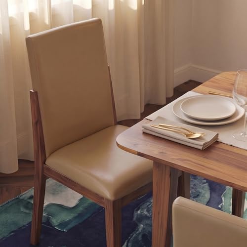 Image of DecorNation Italiana Solid Wood Dining Room Set for Home, Living Room- Dining Table with Cushioned Chairs (Walnut, 4 Seater)
