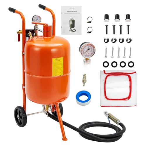 Garvee 10 Gallon Sand Blasting Machine, 125 Psi Pressure Air Sand Blasting Kit w/4 Ceramic Nozzles & Oil-Water Separator, Portable Abrasive Blaster for Stain Removal Paint, Orange