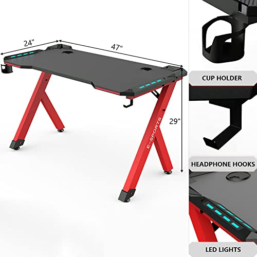 Bureau à domicile pour PC gamer avec éclairage LED rouge immersif - 4