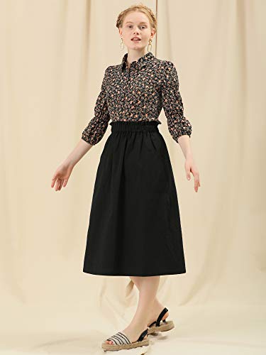Allegra K Women's Cotton A-Line Skirt Elastic Waist Casual Peasant Midi Skirts with Pockets4