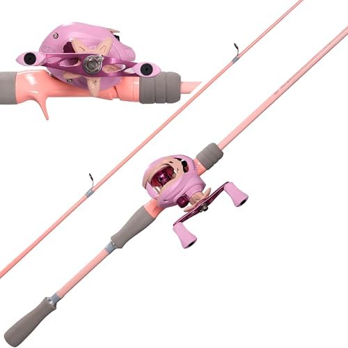 Kilitn Fishing Rod and Reel Combo, Pink Color Baitcasting Combo Baitcast Reel, 2-Piece Baitcaster Rod, Durable Fiberglass with Comfortable EVA Handle for Girl, Woman, or Beginner (Casting Right 6FT)
