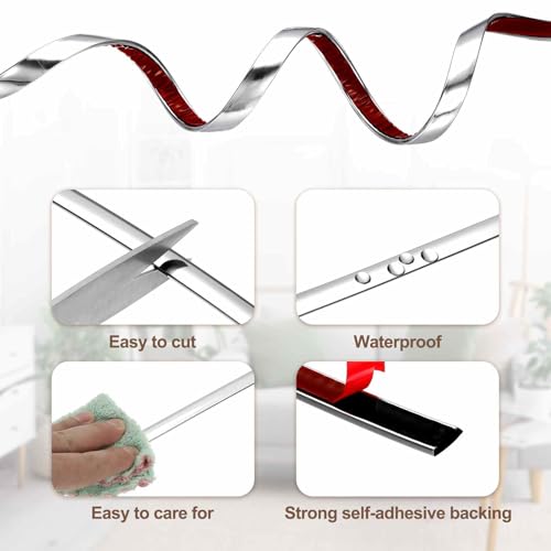 Moldura de pared flexible de PVC autoadhesivo de 5m plateada para armarios 4
