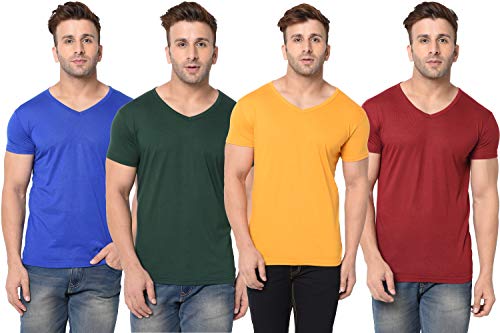 Image of JANGOBOY Men's Solid Half Sleeve V-Neck Cotton Blend T-Shirt