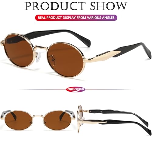AIEYEZO Retro Oval Sunglasses for Women Men Trendy Fashion Round Sun Glasses Oval Metal Framed Shades4