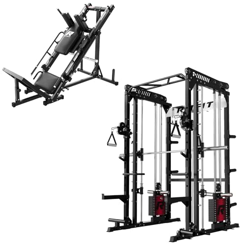 Image of RitFit M1 Pro Smith Machine Package, All-in-One Power Cage with Weight Stack Set, Includes LAT Pulldown & Cable Crossover System for Home Gym