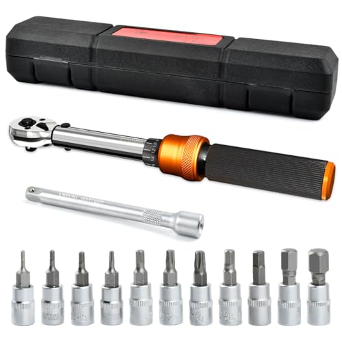 OctBird Llave Dinamometrica Bicicleta 1/4 1 25 Nm Juego Llaves Dinamometricas Para Moto Bicicleta, Llave Dinamometrica Pequeña Bici Moto, Torque Wrench 1/4 Set Con Extensión, Puntas (H2 H10, T10 T30)