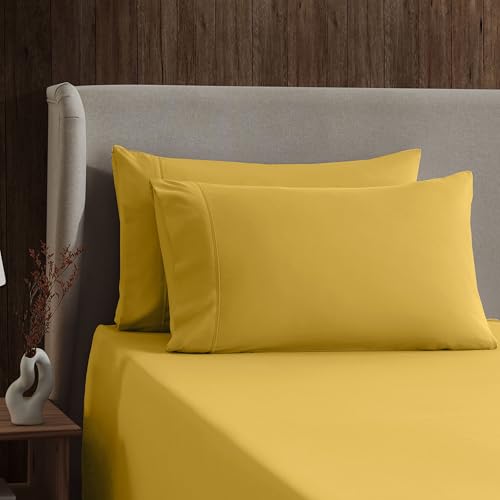 Image of Nestl Queen Bed Sheet Set - Yellow - 4-Piece Deep Pocket | Instantly Soft, Night-One Ready (No Wash Required). Fits 16-Inch Deep Pockets, 360-Degree Elastic Grip
