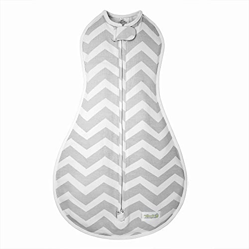 Image of Woombie Original Baby Swaddling Blanket - Self-Soothing, Cotton Baby Swaddle with Zipper - Wearable Newborn Blanket, Sleepy Grey Chevron, 5-13 lbs