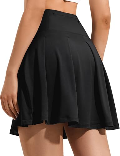 ZUTY 18' High Waisted Tennis Skirt for Women Skorts Skirts with Pockets Casual Modest Long Golf Athletic Running Black M
