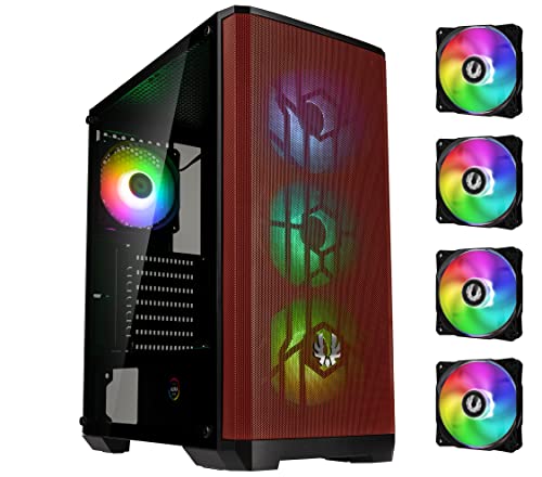BitFenix Compatible Nova Mesh SE TG ARGB Midi-Tower, Tempered Glass - Schwarz/Rot Cover