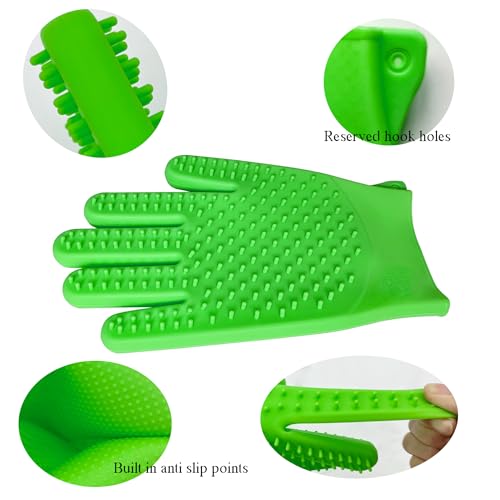 Image of Pet Grooming Bath Gloves - Double Sided Silicone Hair Removal Mitts for Dogs & Cats, Deshedding & Bathing Brush 2-in-1 for Wet /Dry Use - 2 Pack