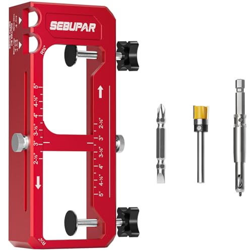 Door Hinge Jig Aluminum Alloy Router Template Kit Adjustable Mortise Jig for 2.5 to 5 Hinges Fits 1/4 5/8 Radius & Square Corner Hinges for 1-3/4 Thick Doors Red