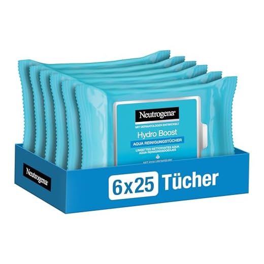 Neutrogena Hydro Boost Abschminktücher, Aqua Reinigungstücher mit Hyaluron, Make-Up Entferner, 6 x 25 Stück