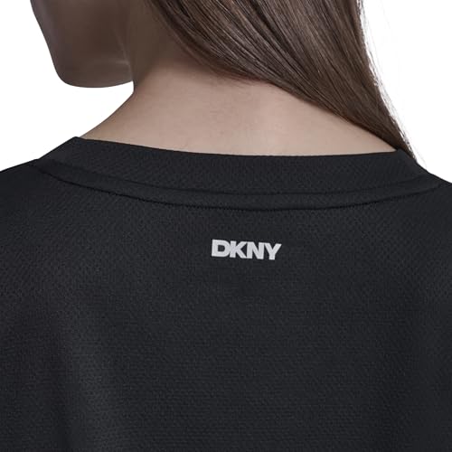 Image of DKNY Women's Short Sleeve V-Neck Tech Ruched Side Seam Active T-Shirt