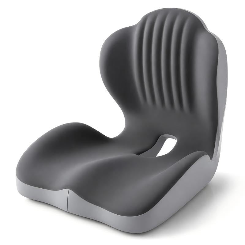 Ergonomic Seat Cushion & Lumbar Support Pillow, L-Shaped Memory Foam Back Rest for Office Chair, Car & Home, Integrated Posture Corrector with Washable Cover (Double Gray)