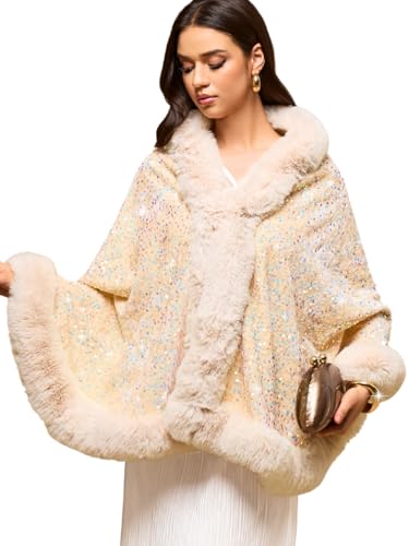 Women's Sequin Faux Fur Shawl Wrap