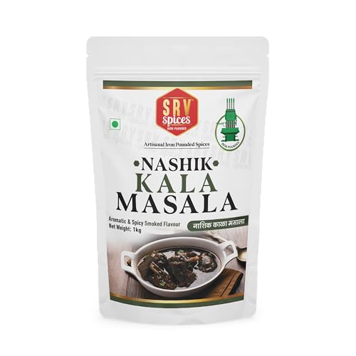 Image of SRV Spices (Iron Pounded) Nashik Kala Masala 1kg | Smokey & Spicy Flavour, 20 Hand Picked Ingredients | organic & Natural | Ideal for Black Gravy, Curries, Chicken,Mutton