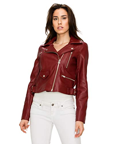 Lock And Love Ll Wjc1852 Womens Faux Leather Motorcycle Biker Jacket L Red #TOP7