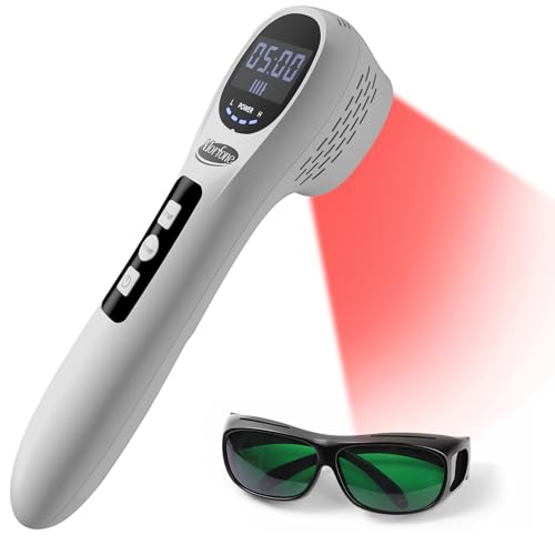 Handheld Red Light Therapy Devices - Infrared Light Therapy forBody, Knee, Wrist, Local Pain and Pets, Portable, 12x660nm +5x808nm Wireless Red Light Therapy Wand with Glasses,OffWhite
