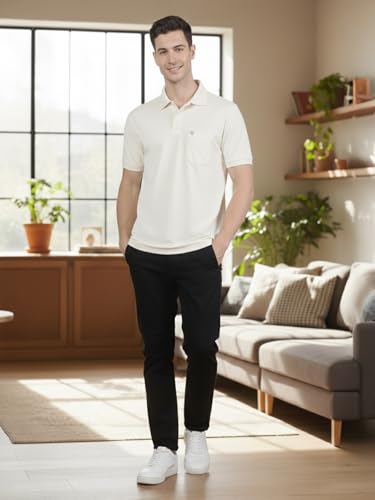 Image of Lux Cozi Men's Cotton Blend Polo T-Shirt with Chest Pocket | Collar T-Shirts for Men | Half Sleeves | Plain - Regular Fit (Pack of 2)
