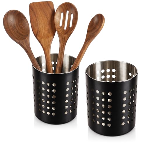 com-four® 2x escurridor de cubiertos de acero inoxidable, soporte para utensilios de cocina de metal, organizador para cucharas, servilletero moderno (2 piezas - antracita)